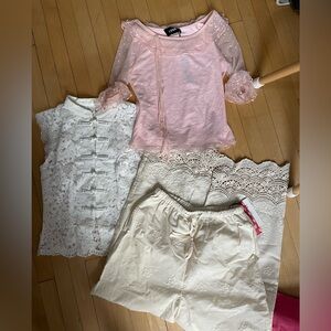 Brand new cider bundle: Pink Sheer Dot Blouse & Ivory Lace Set